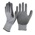 NMSAFETY nylon negro calibre 13 y HPPE y revestimiento de fibra de vidrio PU gris en guante de palma